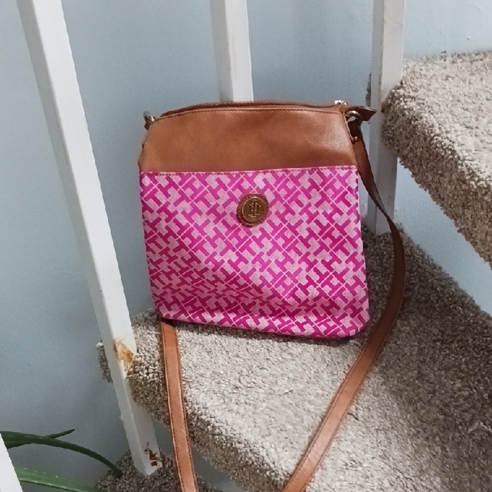 Stylish Pink and Brown Two-Tone Shoulder Bag